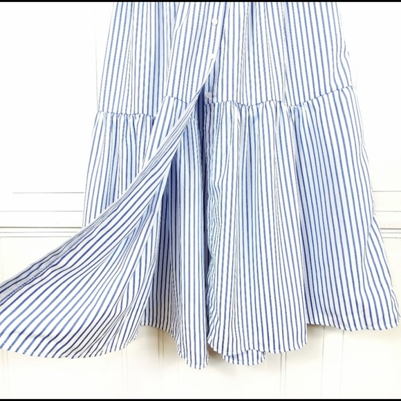 Boho Tiered Maxi Dress Small Ruffle Strappy Back Button Up Blue White Sun Dress - Picture 4 of 7